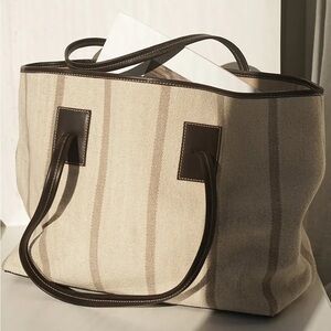 Flattered Canvas and Leather Striped Tote Bag Made in Italy.